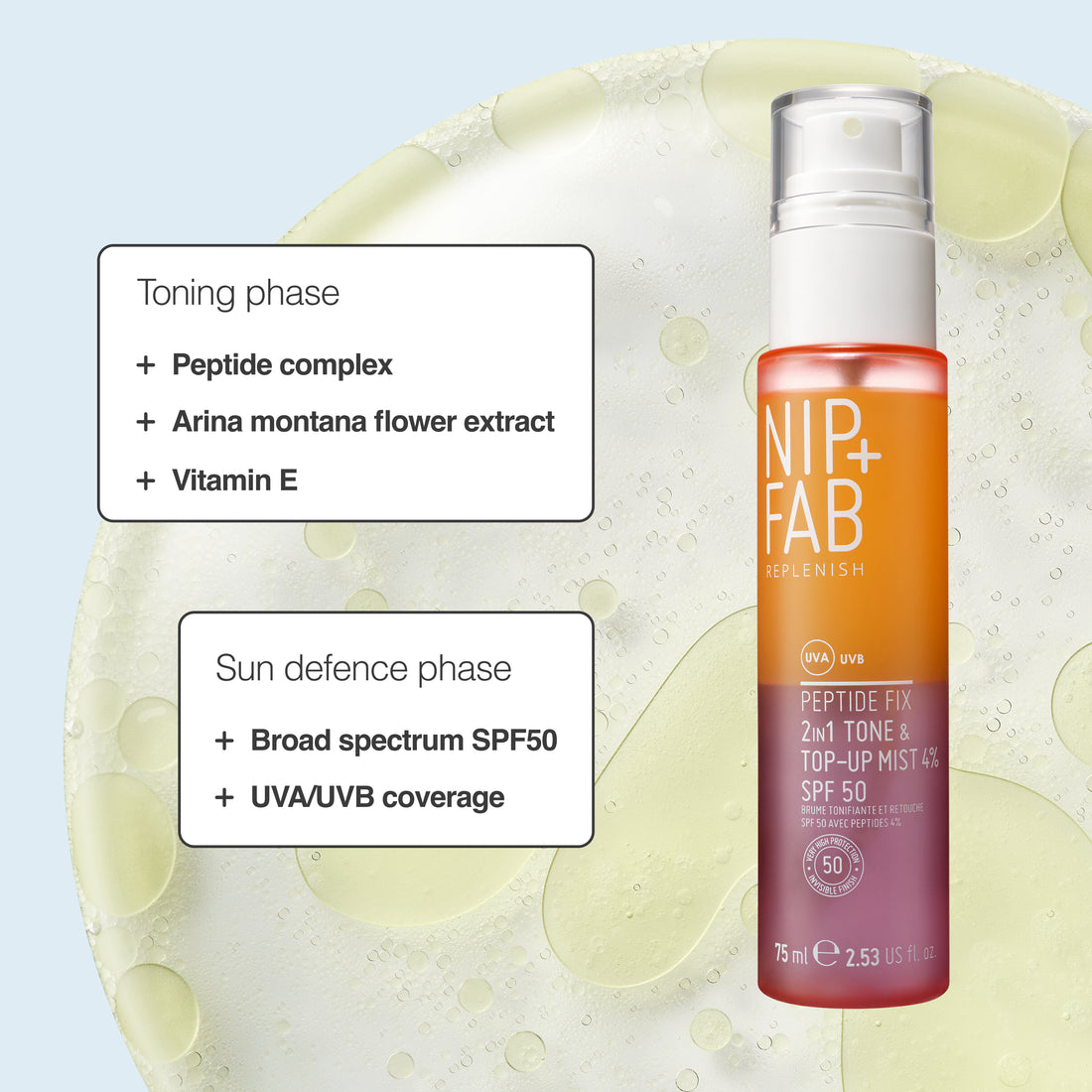 Peptide Fix 2-in-1 SPF 50 Tone + Top Up Mist 4% 75ml